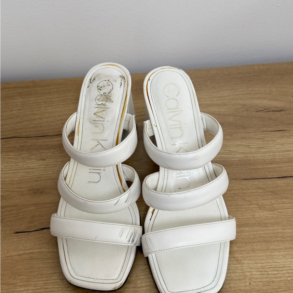 Calvin Klein White Slide Sandals with Modern Straps